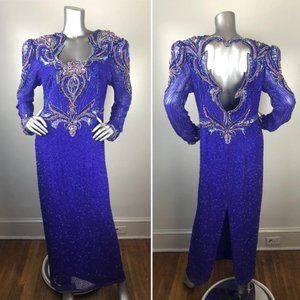 Beaded long sleeved evening gown